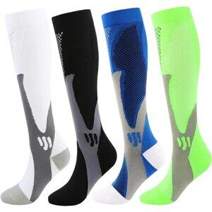 4 Pairs Compression Socks for Woman & Man Unisex 20-30mmHg Knee high